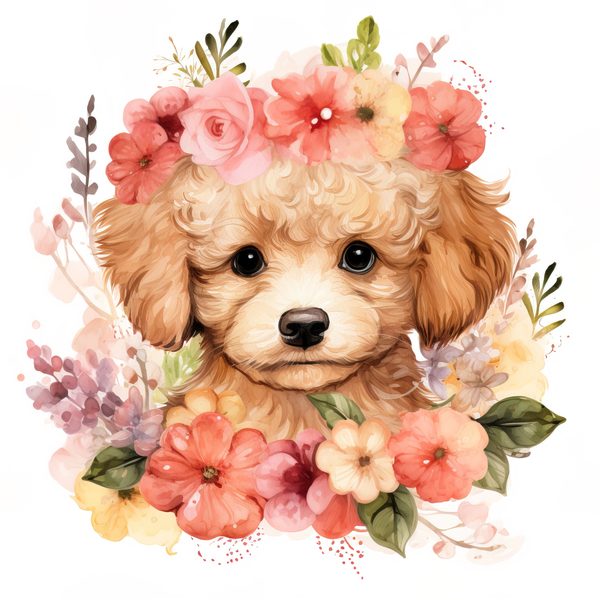 Watercolor Poodle Puppy Clipart: Floral Dog PNG (Commercial Use) — image 7