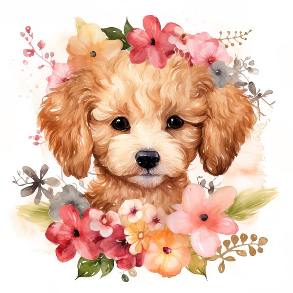 Watercolor Poodle Puppy Clipart: Floral Dog PNG (Commercial Use) — image 8