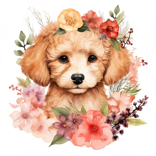 Watercolor Poodle Puppy Clipart: Floral Dog PNG (Commercial Use) — image 9