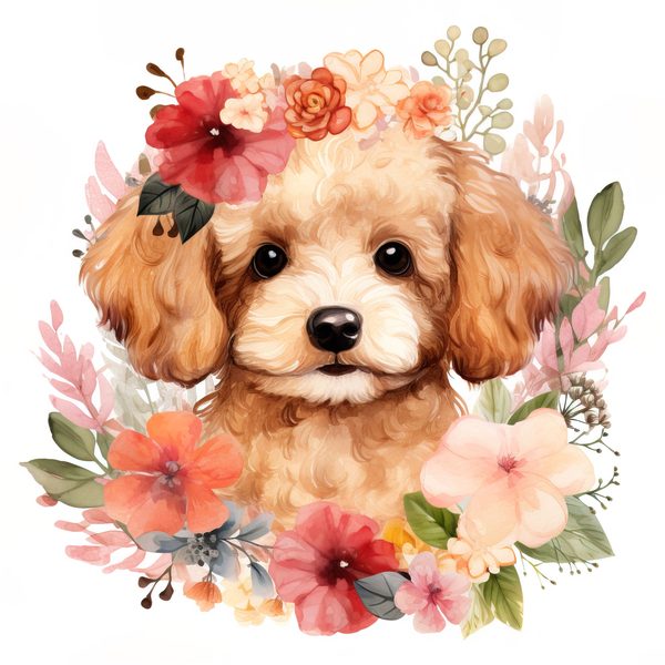 Watercolor Poodle Puppy Clipart: Floral Dog PNG (Commercial Use) — image 10