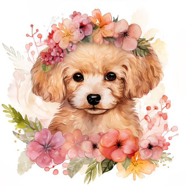 Watercolor Poodle Puppy Clipart: Floral Dog PNG (Commercial Use) — image 11