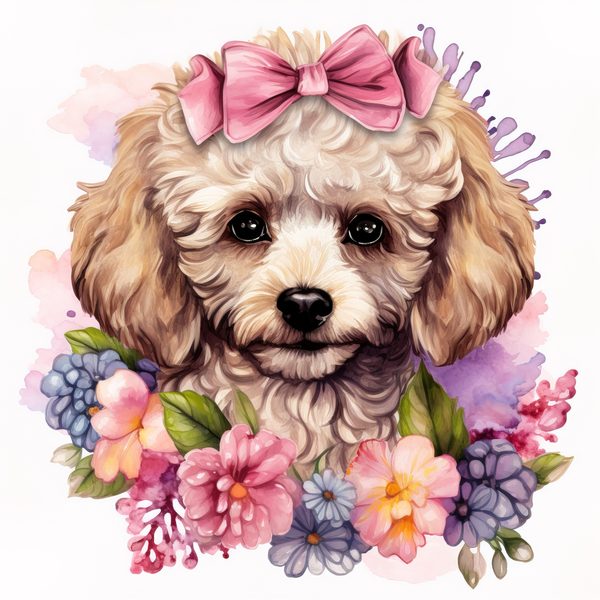 Watercolor Poodle Puppy Clipart: Floral Dog PNG (Commercial Use) — image 12