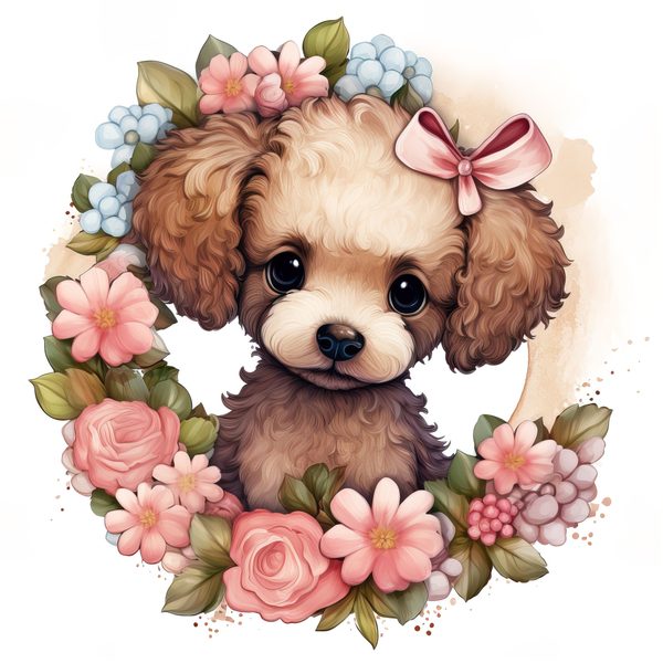 Watercolor Poodle Puppy Clipart: Floral Dog PNG (Commercial Use) — image 13
