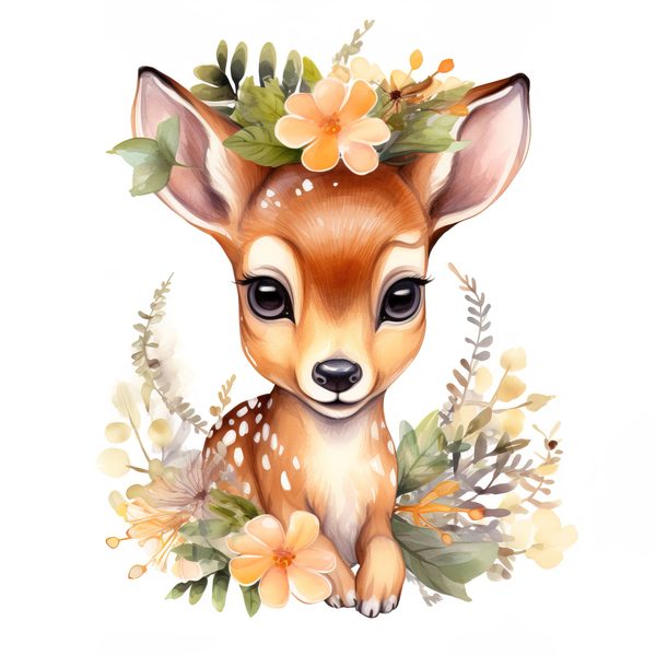 Floral Deer Clipart, Whimsical Fawn Illustration, Commercial Use (PNG JPG) — image 1