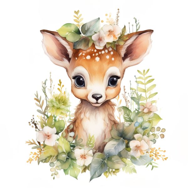 Floral Deer Clipart, Whimsical Fawn Illustration, Commercial Use (PNG JPG) — image 2
