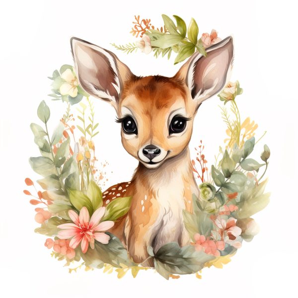Floral Deer Clipart, Whimsical Fawn Illustration, Commercial Use (PNG JPG) — image 4