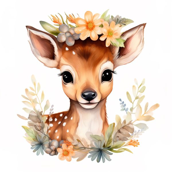 Floral Deer Clipart, Whimsical Fawn Illustration, Commercial Use (PNG JPG) — image 5