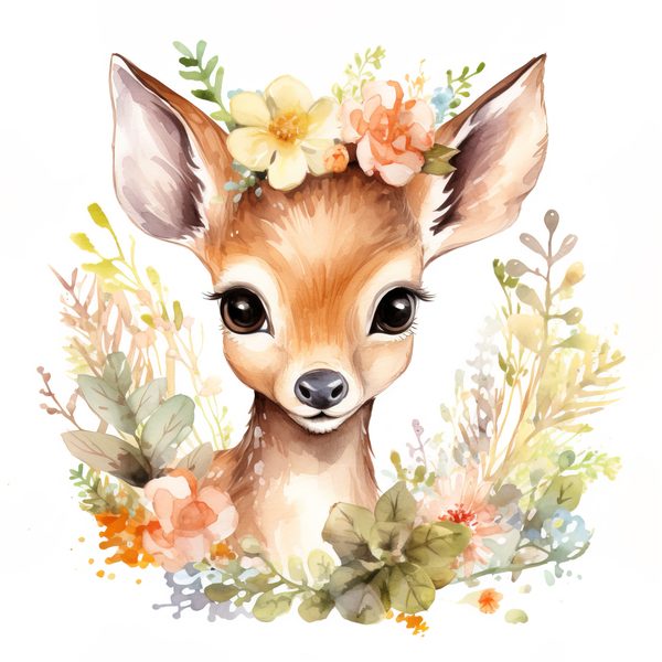Floral Deer Clipart, Whimsical Fawn Illustration, Commercial Use (PNG JPG) — image 6
