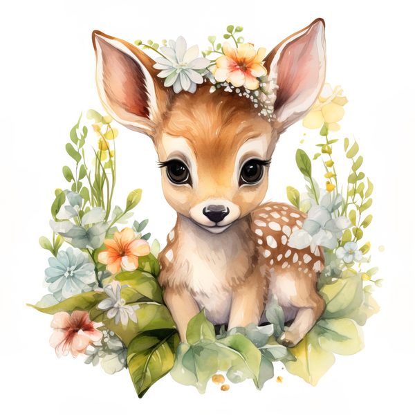 Floral Deer Clipart, Whimsical Fawn Illustration, Commercial Use (PNG JPG) — image 7