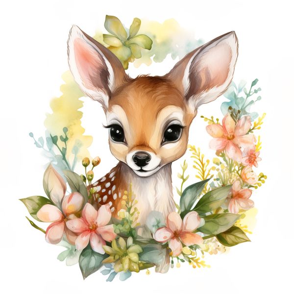 Floral Deer Clipart, Whimsical Fawn Illustration, Commercial Use (PNG JPG) — image 8