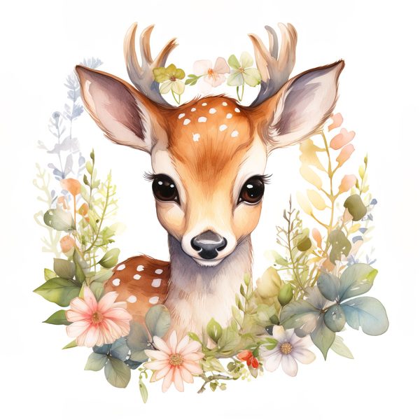 Floral Deer Clipart, Whimsical Fawn Illustration, Commercial Use (PNG JPG) — image 9