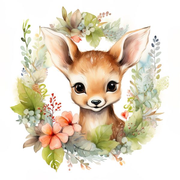 Floral Deer Clipart, Whimsical Fawn Illustration, Commercial Use (PNG JPG) — image 10