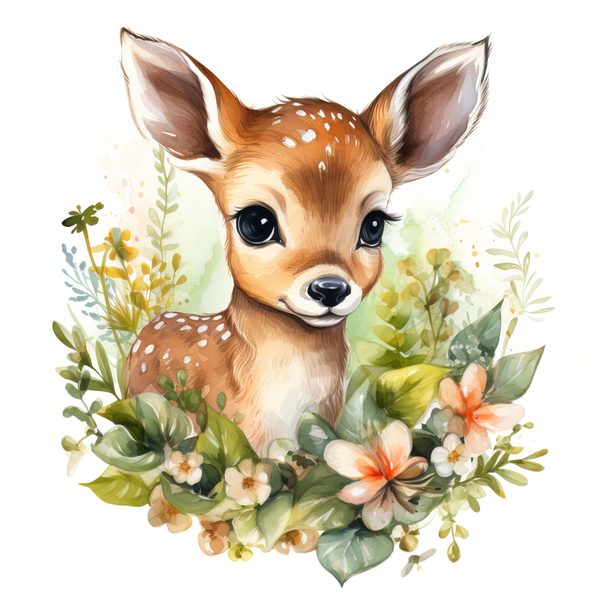 Floral Deer Clipart, Whimsical Fawn Illustration, Commercial Use (PNG JPG) — image 11