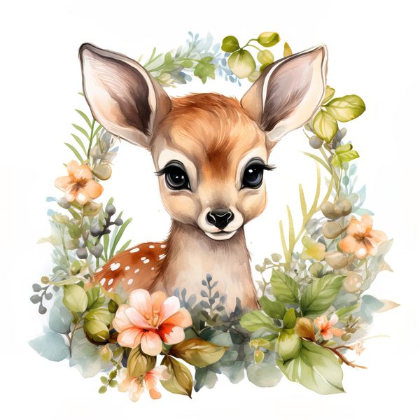 Floral Deer Clipart, Whimsical Fawn Illustration, Commercial Use (PNG JPG) — image 12