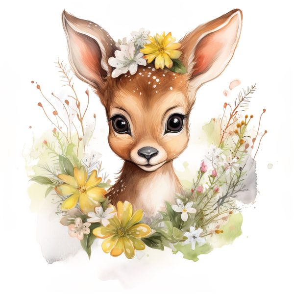 Floral Deer Clipart, Whimsical Fawn Illustration, Commercial Use (PNG JPG) — image 13