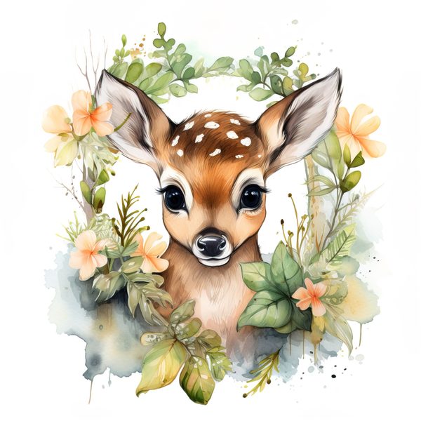 Floral Deer Clipart, Whimsical Fawn Illustration, Commercial Use (PNG JPG) — image 14