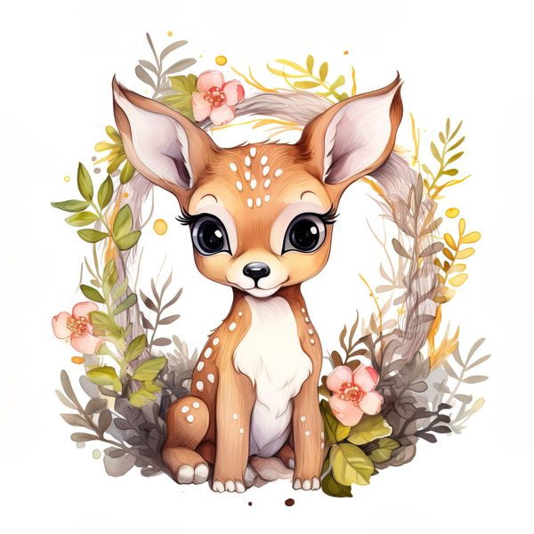 Floral Deer Clipart, Whimsical Fawn Illustration, Commercial Use (PNG JPG) — image 15