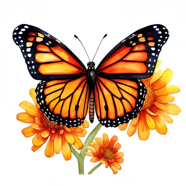 Watercolor Monarch Butterfly Clipart: Pink Flowers, Scrapbooking (JPG, PNG) — image 7