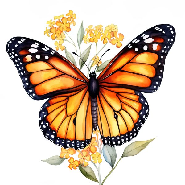 Watercolor Monarch Butterfly Clipart: Pink Flowers, Scrapbooking (JPG, PNG) — image 8