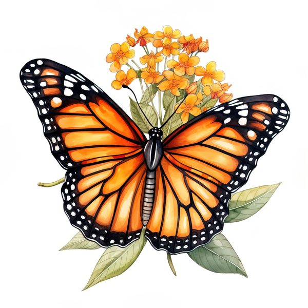 Watercolor Monarch Butterfly Clipart: Pink Flowers, Scrapbooking (JPG, PNG) — image 13