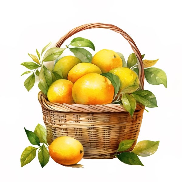 Watercolor Lemon Clipart: Fruit Basket, Lemon Juice (PNG JPG) — image 8