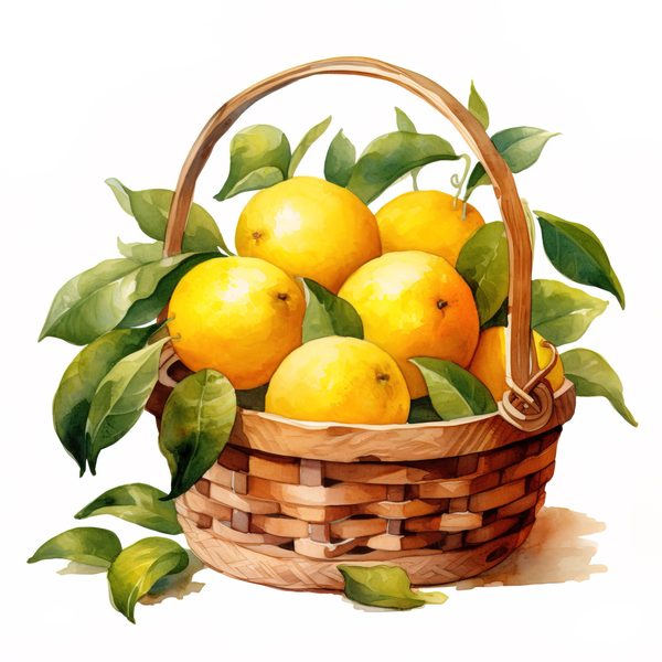 Watercolor Lemon Clipart: Fruit Basket, Lemon Juice (PNG JPG) — image 9