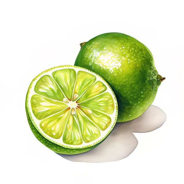 Watercolor Lime Clipart: Fresh Lime Juice, Basket (PNG JPG Digital Download) — image 1