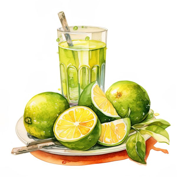 Watercolor Lime Clipart: Fresh Lime Juice, Basket (PNG JPG Digital Download) — image 4
