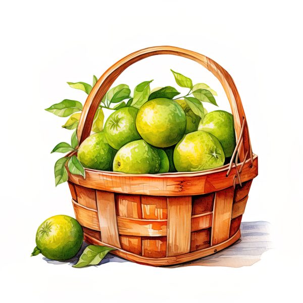 Watercolor Lime Clipart: Fresh Lime Juice, Basket (PNG JPG Digital Download) — image 8