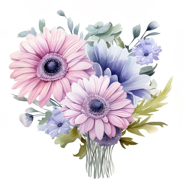 Watercolor Gerbera Clipart: Pink & Purple Floral PNG (Commercial Use) — image 1
