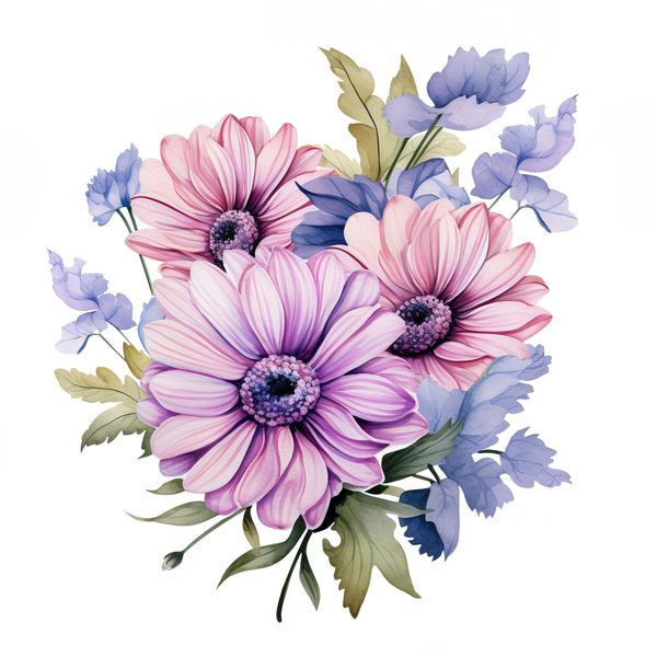 Watercolor Gerbera Clipart: Pink & Purple Floral PNG (Commercial Use) — image 2