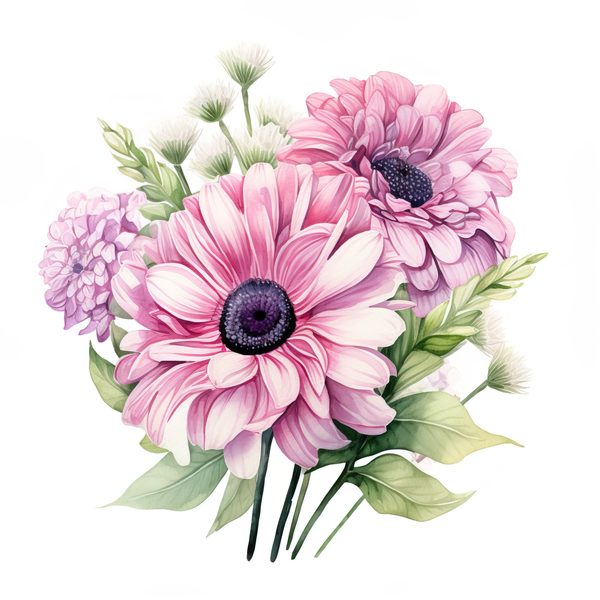 Watercolor Gerbera Clipart: Pink & Purple Floral PNG (Commercial Use) — image 3