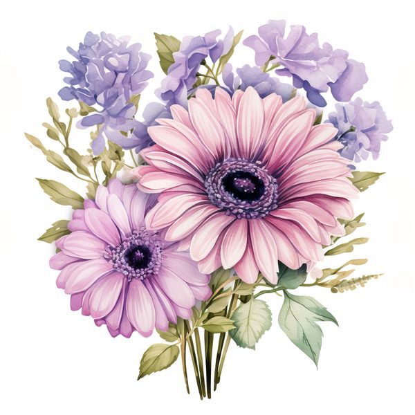 Watercolor Gerbera Clipart: Pink & Purple Floral PNG (Commercial Use) — image 4