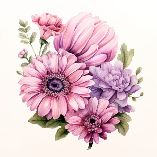 Watercolor Gerbera Clipart: Pink & Purple Floral PNG (Commercial Use) — image 5