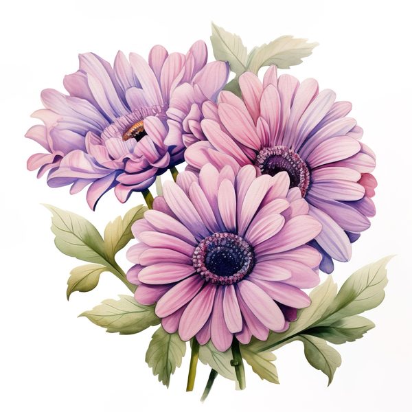 Watercolor Gerbera Clipart: Pink & Purple Floral PNG (Commercial Use) — image 6