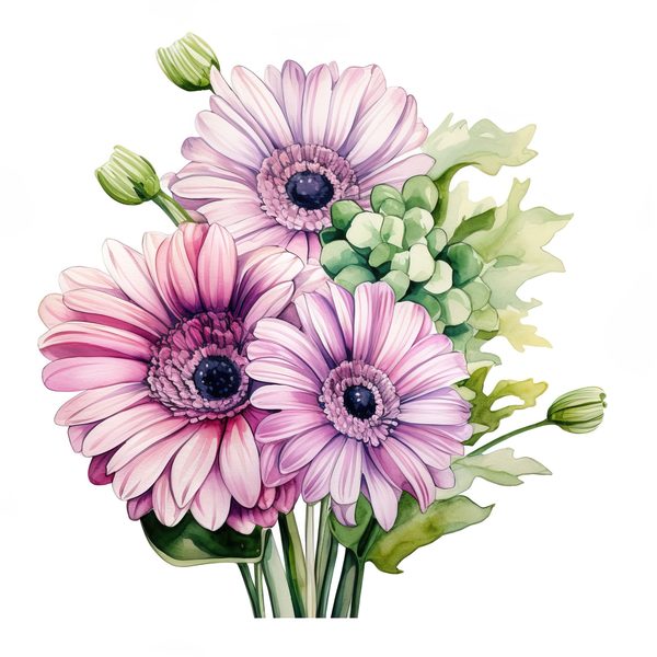 Watercolor Gerbera Clipart: Pink & Purple Floral PNG (Commercial Use) — image 8
