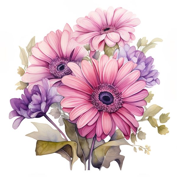 Watercolor Gerbera Clipart: Pink & Purple Floral PNG (Commercial Use) — image 9