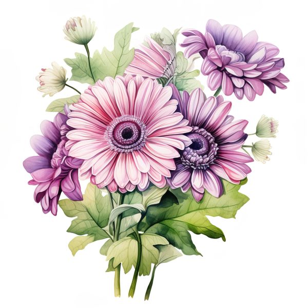 Watercolor Gerbera Clipart: Pink & Purple Floral PNG (Commercial Use) — image 10