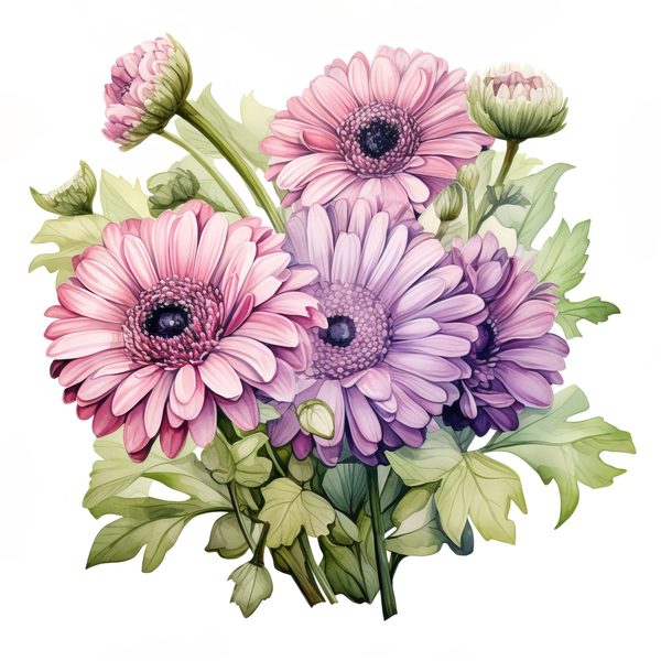 Watercolor Gerbera Clipart: Pink & Purple Floral PNG (Commercial Use) — image 11