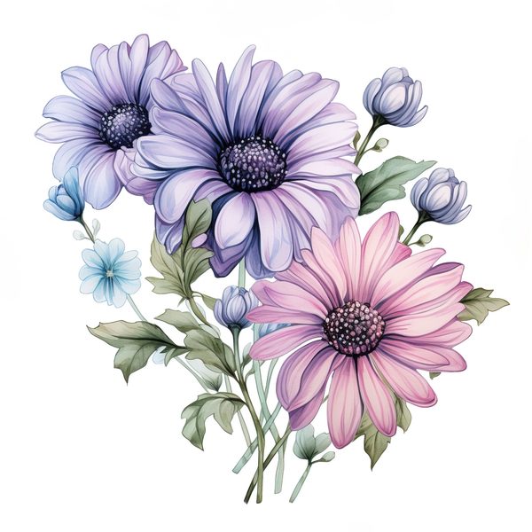 Watercolor Gerbera Clipart: Pink & Purple Floral PNG (Commercial Use) — image 12