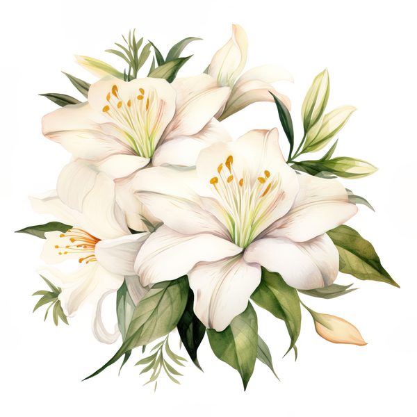 Watercolor Floral Bouquet: Roses & Lilies Clipart (JPG, PNG) — image 1
