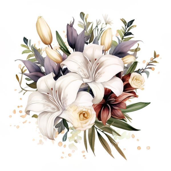 Watercolor Floral Bouquet: Roses & Lilies Clipart (JPG, PNG) — image 2