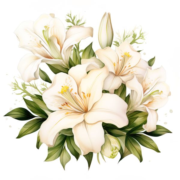 Watercolor Floral Bouquet: Roses & Lilies Clipart (JPG, PNG) — image 3