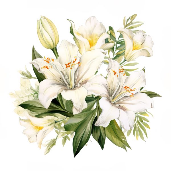 Watercolor Floral Bouquet: Roses & Lilies Clipart (JPG, PNG) — image 4