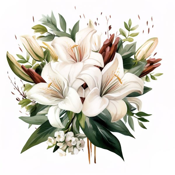 Watercolor Floral Bouquet: Roses & Lilies Clipart (JPG, PNG) — image 5