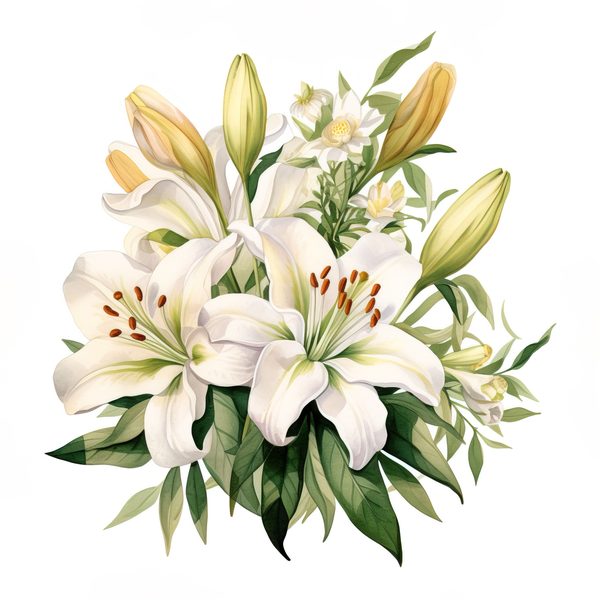 Watercolor Floral Bouquet: Roses & Lilies Clipart (JPG, PNG) — image 7