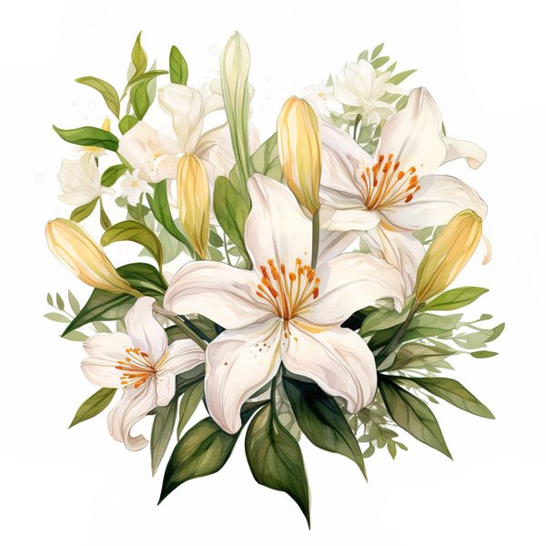 Watercolor Floral Bouquet: Roses & Lilies Clipart (JPG, PNG) — image 9
