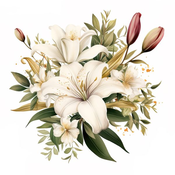 Watercolor Floral Bouquet: Roses & Lilies Clipart (JPG, PNG) — image 10