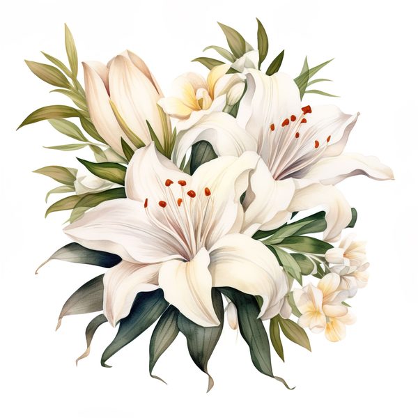 Watercolor Floral Bouquet: Roses & Lilies Clipart (JPG, PNG) — image 11