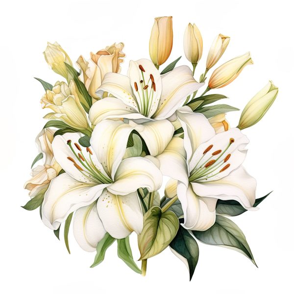 Watercolor Floral Bouquet: Roses & Lilies Clipart (JPG, PNG) — image 13